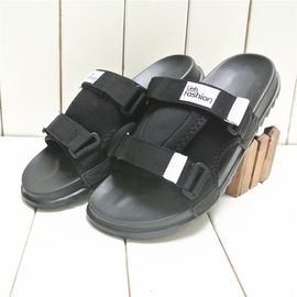 Black Ladies Peep Toe Slippers , Elastic Fabric Buckle Slip On Sandals