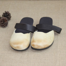 Cow Grain Leather Closed Toe Slippers Slip On Sandals Genuine Leather Shoes